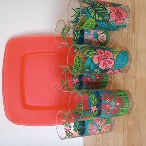 Tropical Acrylic Glass and Plate Set